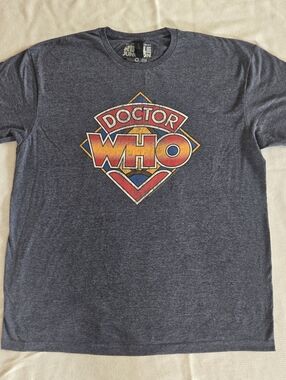 Doctor Who Retro Logo Tee Ripple Junction Official BBC Size XL Heather Grey